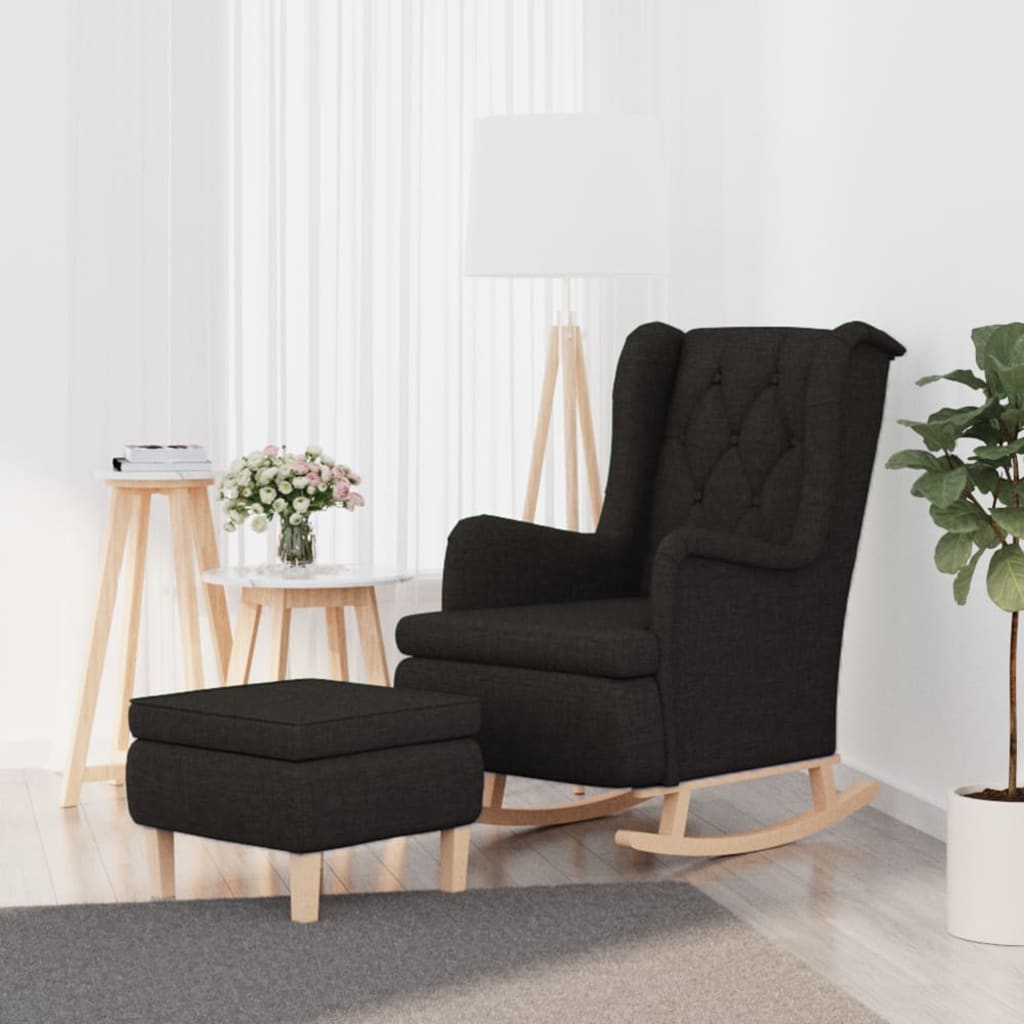 Fauteuil met schommelpoten en voetenbank stof zwart is nu te koop bij PeponiXL, paradijselijk wonen!