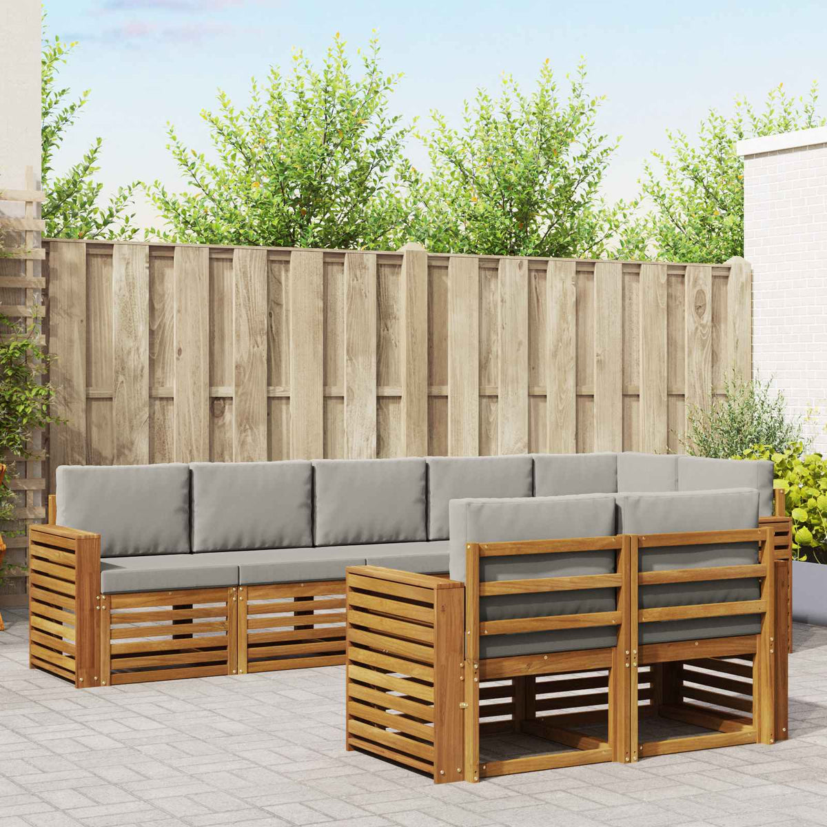 Sofa-Sets 8 pcs Natuurlijk en Lichtgrijs Massief Acaciahout is nu te koop bij PeponiXL, paradijselijk wonen!