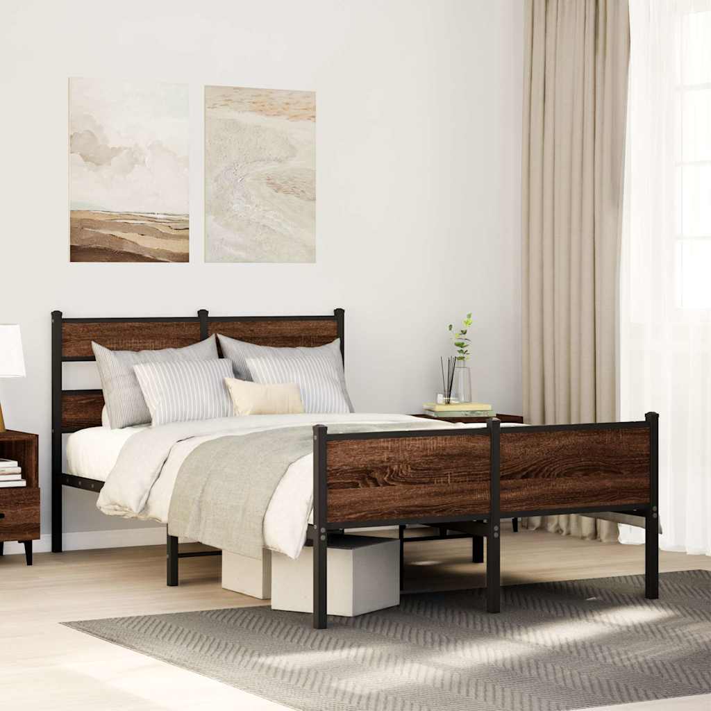 Bedframe zonder matras bewerkt hout bruin eikenkleur 120x200 cm is nu te koop bij PeponiXL, paradijselijk wonen!