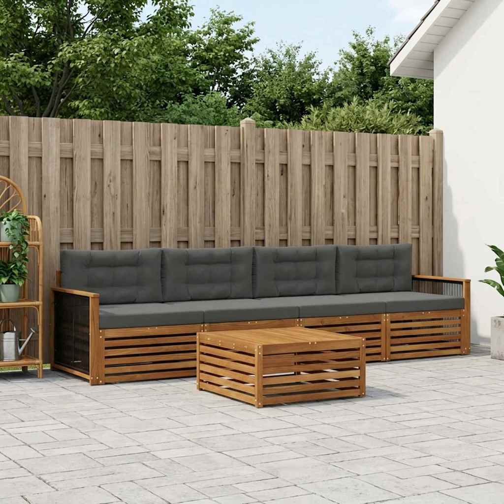 Buiten bankenset met kussen 5 pcs Natuurlijk en Antraciet is nu te koop bij PeponiXL, paradijselijk wonen!