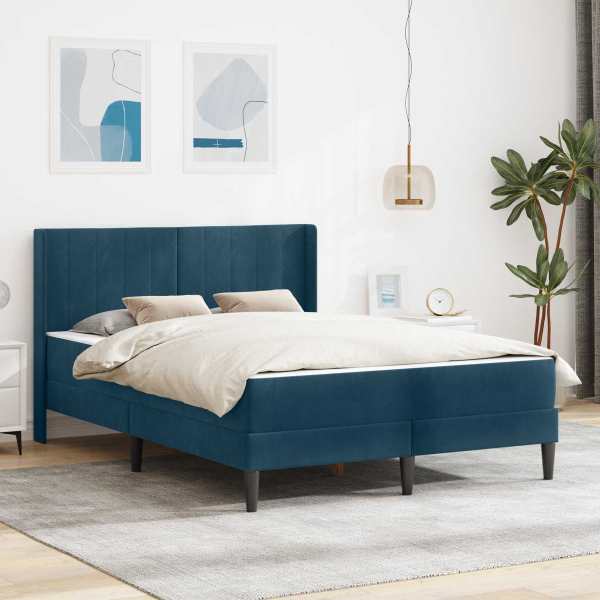 Bedframe met matras met hoofdeinde Blauw 120 x 190 cm Fluweel is nu te koop bij PeponiXL, paradijselijk wonen!