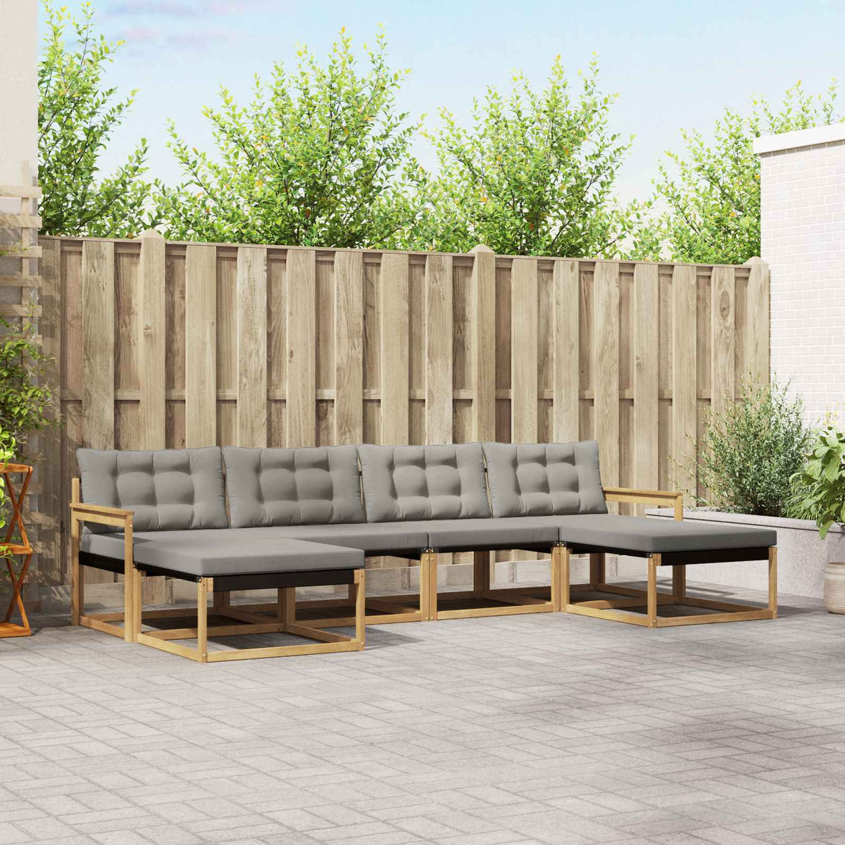 Buiten bankenset met kussen 6 pcs Wit en Lichtgrijs is nu te koop bij PeponiXL, paradijselijk wonen!