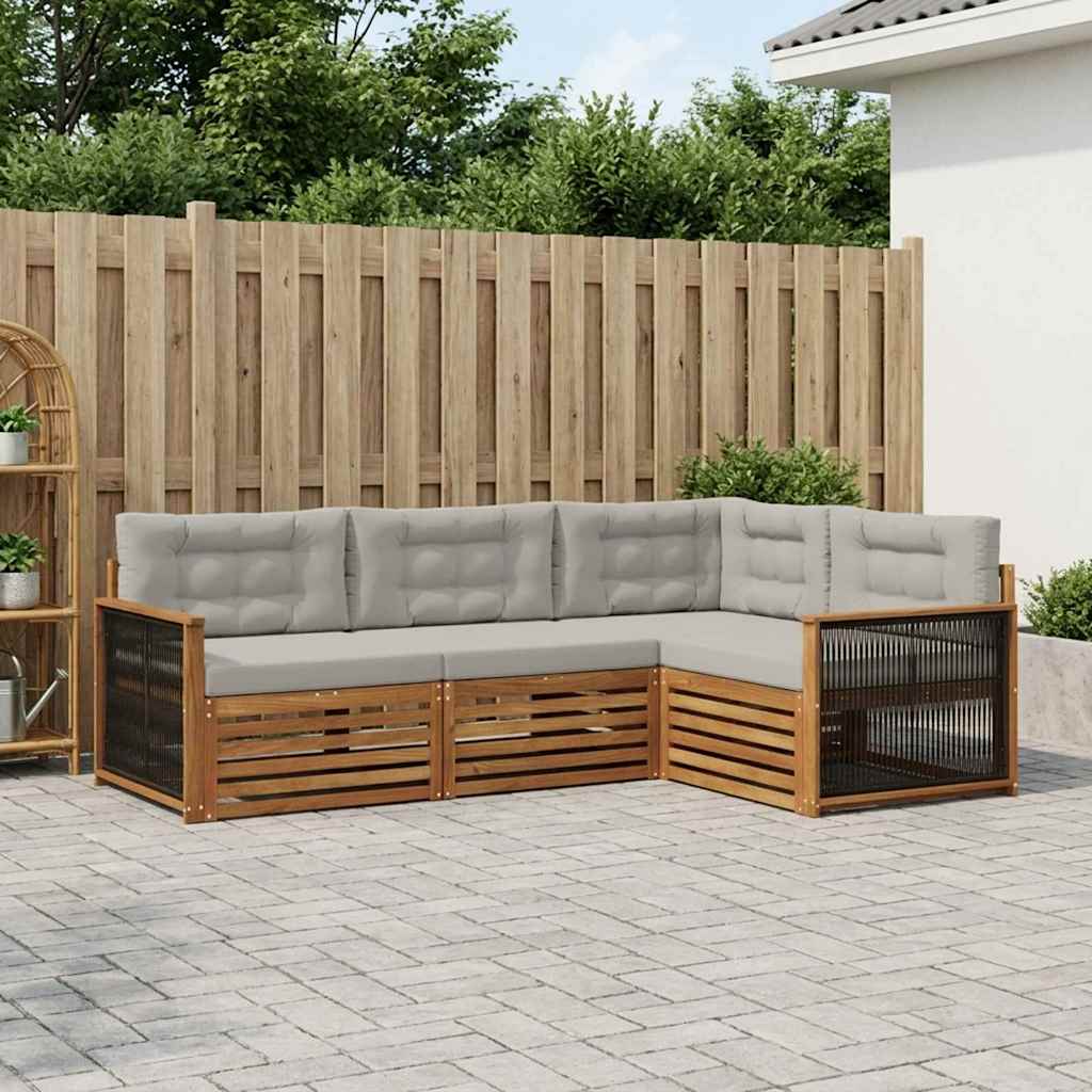 Buiten bankenset met kussen 4 pcs Naturel en lichtgrijs is nu te koop bij PeponiXL, paradijselijk wonen!