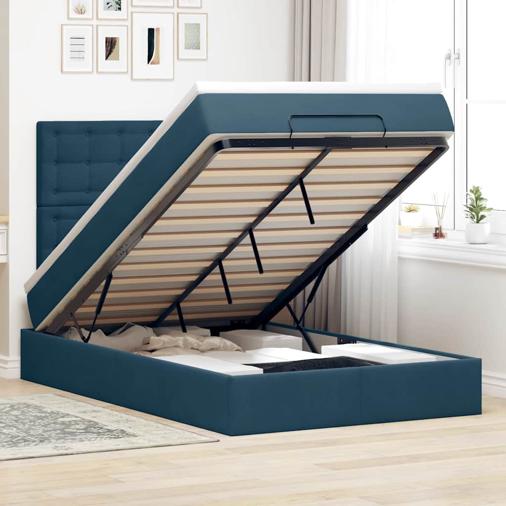 Ottoman bed met matrassen 120x190cm fluweel donkerblauw is nu te koop bij PeponiXL, paradijselijk wonen!