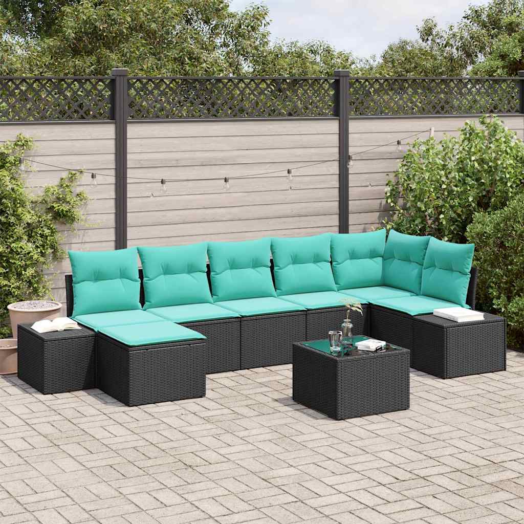 Tuin Sofa Set 7 st Zwart en Turquoise poly rattan is nu te koop bij PeponiXL, paradijselijk wonen!