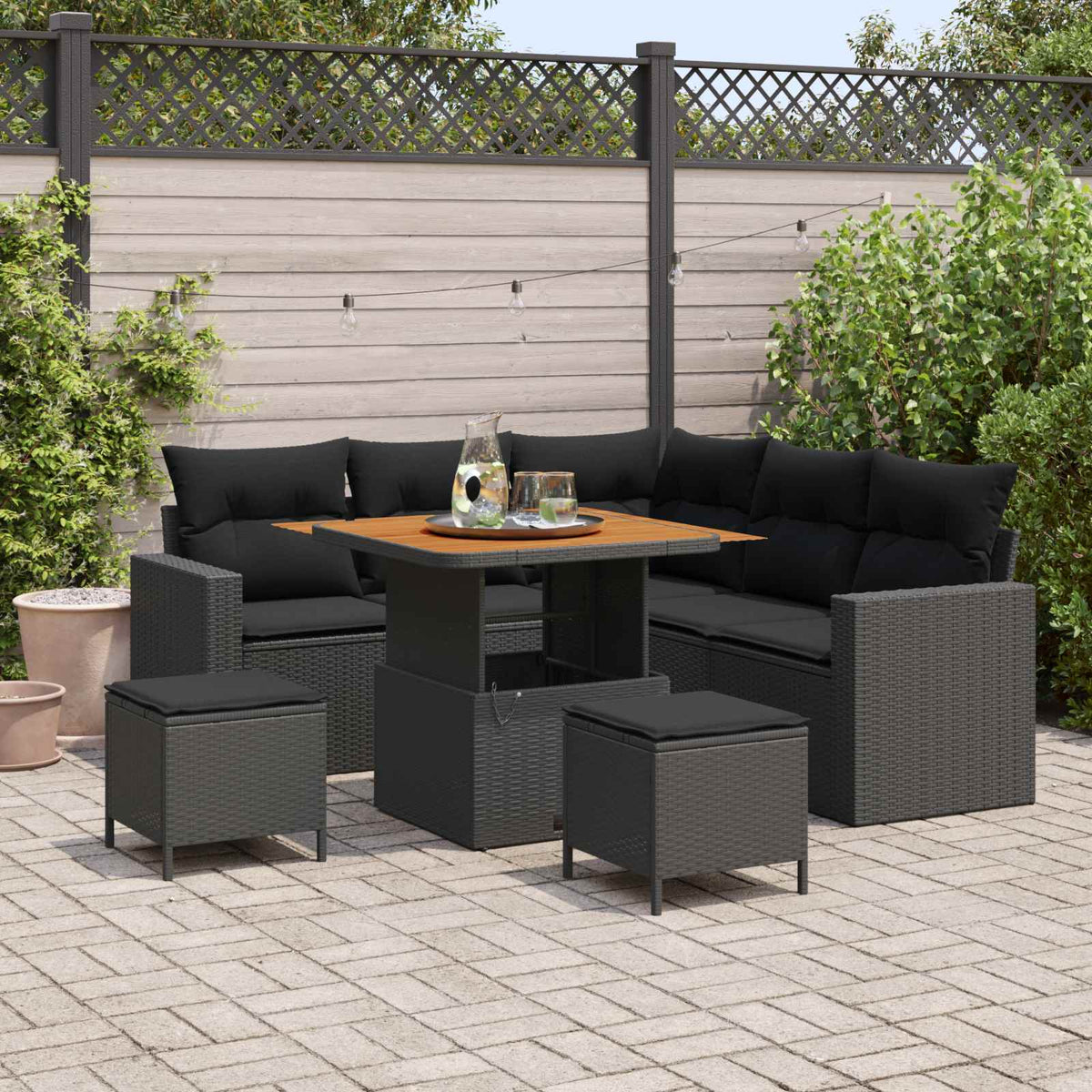 Tuinbankenset met kussen 9 pcs Zwart poly rattan is nu te koop bij PeponiXL, paradijselijk wonen!