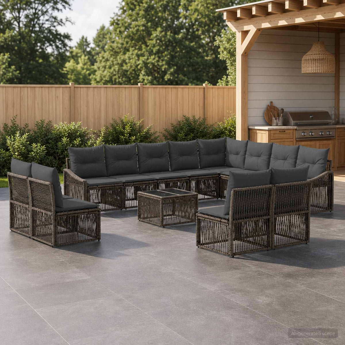 Tuinbankenset 13 pcs Grijs poly rattan is nu te koop bij PeponiXL, paradijselijk wonen!