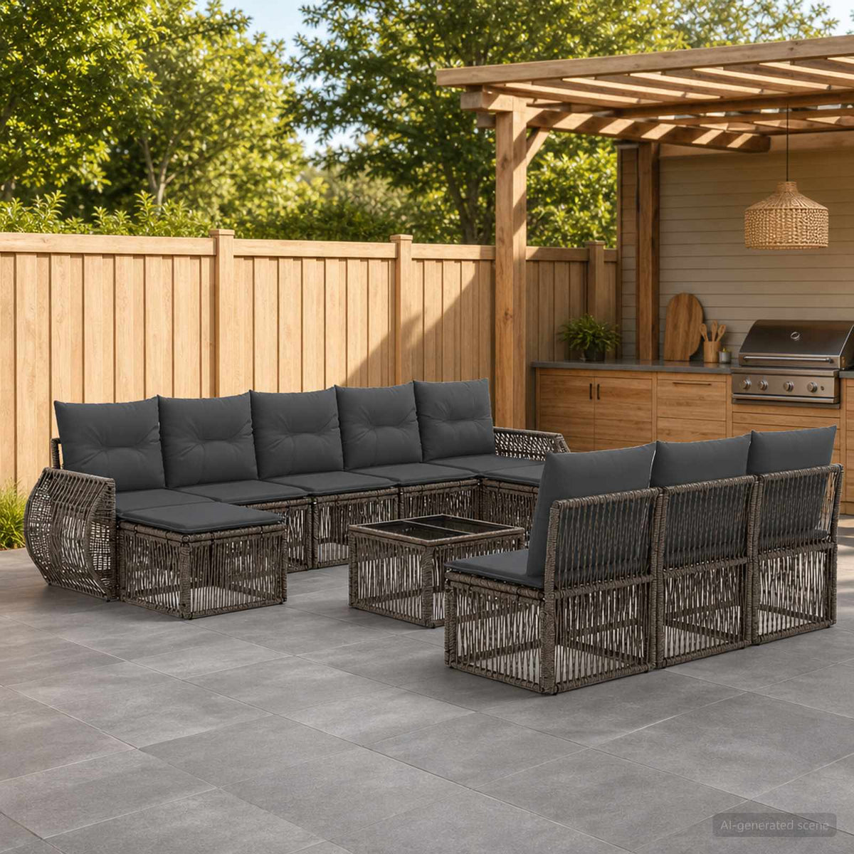 Tuinbankenset 11 pcs Grijs en Donkergrijs poly rattan is nu te koop bij PeponiXL, paradijselijk wonen!