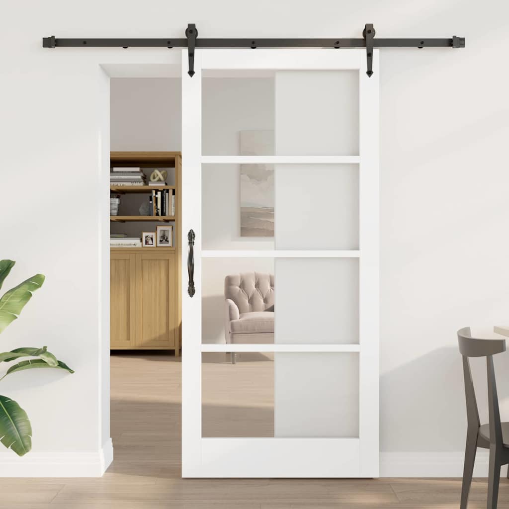 Schuifdeur Wit en zwart 93 x 202 cm Massief grenenhout en glas is nu te koop bij PeponiXL, paradijselijk wonen!