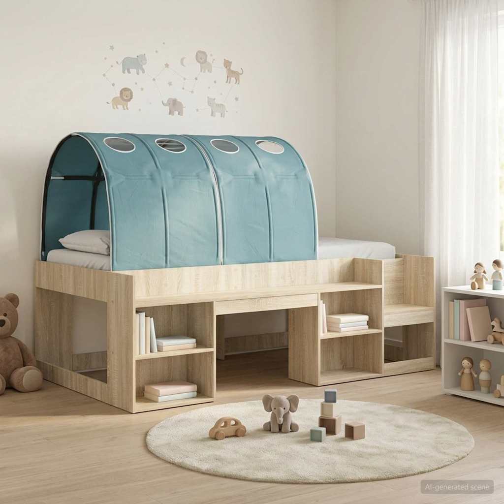 Bedframe met tunnel met plank 3 st Sonoma eiken en lichtblauw is nu te koop bij PeponiXL, paradijselijk wonen!