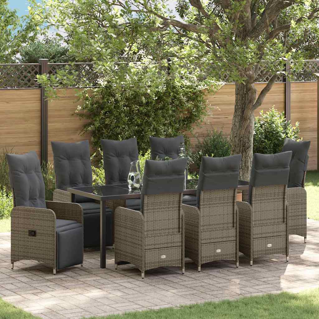 Tuin eettafelset 9 pcs Grijs poly rattan is nu te koop bij PeponiXL, paradijselijk wonen!