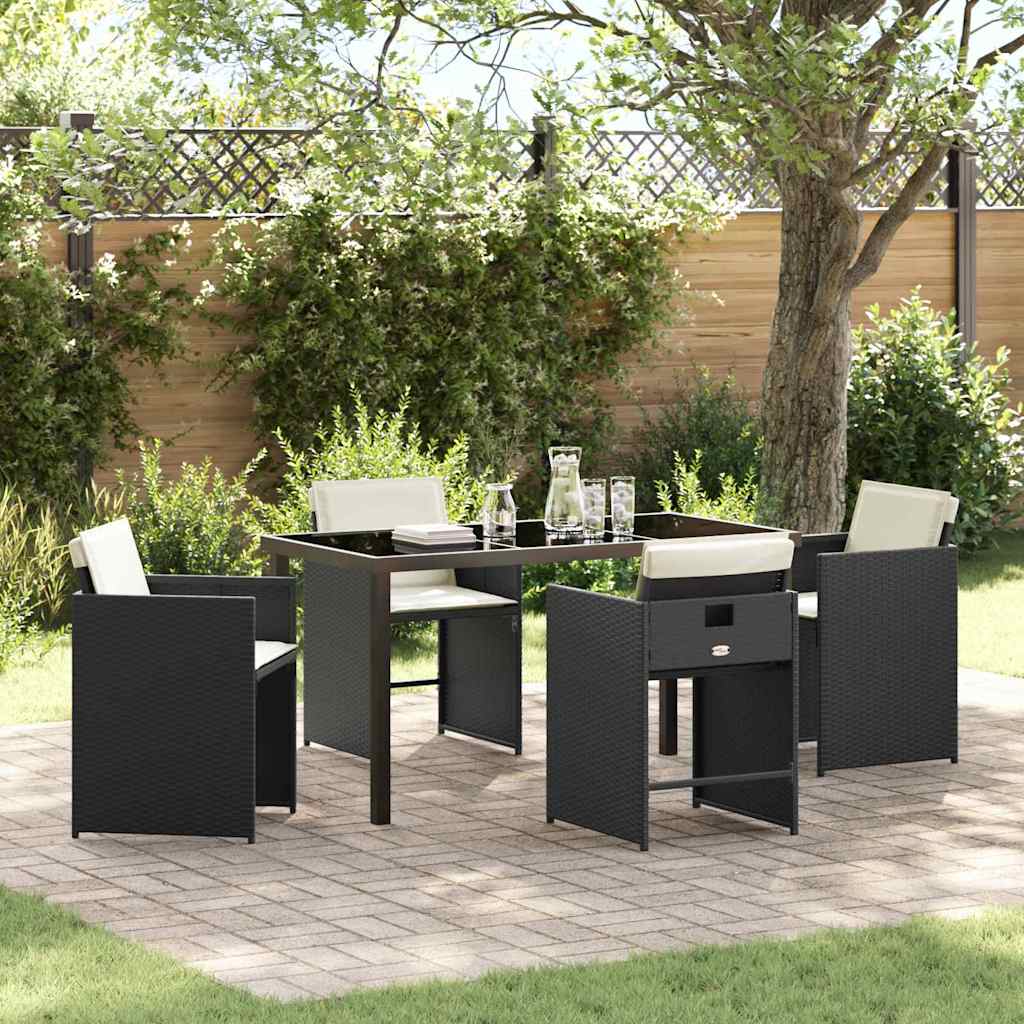 Tuin eettafelset 5 pcs Zwart poly rattan is nu te koop bij PeponiXL, paradijselijk wonen!