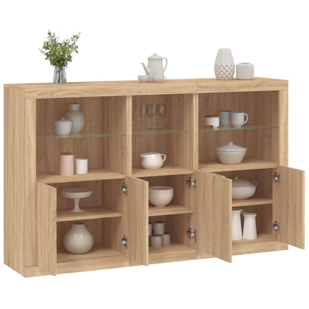 Dressoir met LED-verlichting 162x37x100 cm sonoma eikenkleurig is nu te koop bij PeponiXL, paradijselijk wonen!