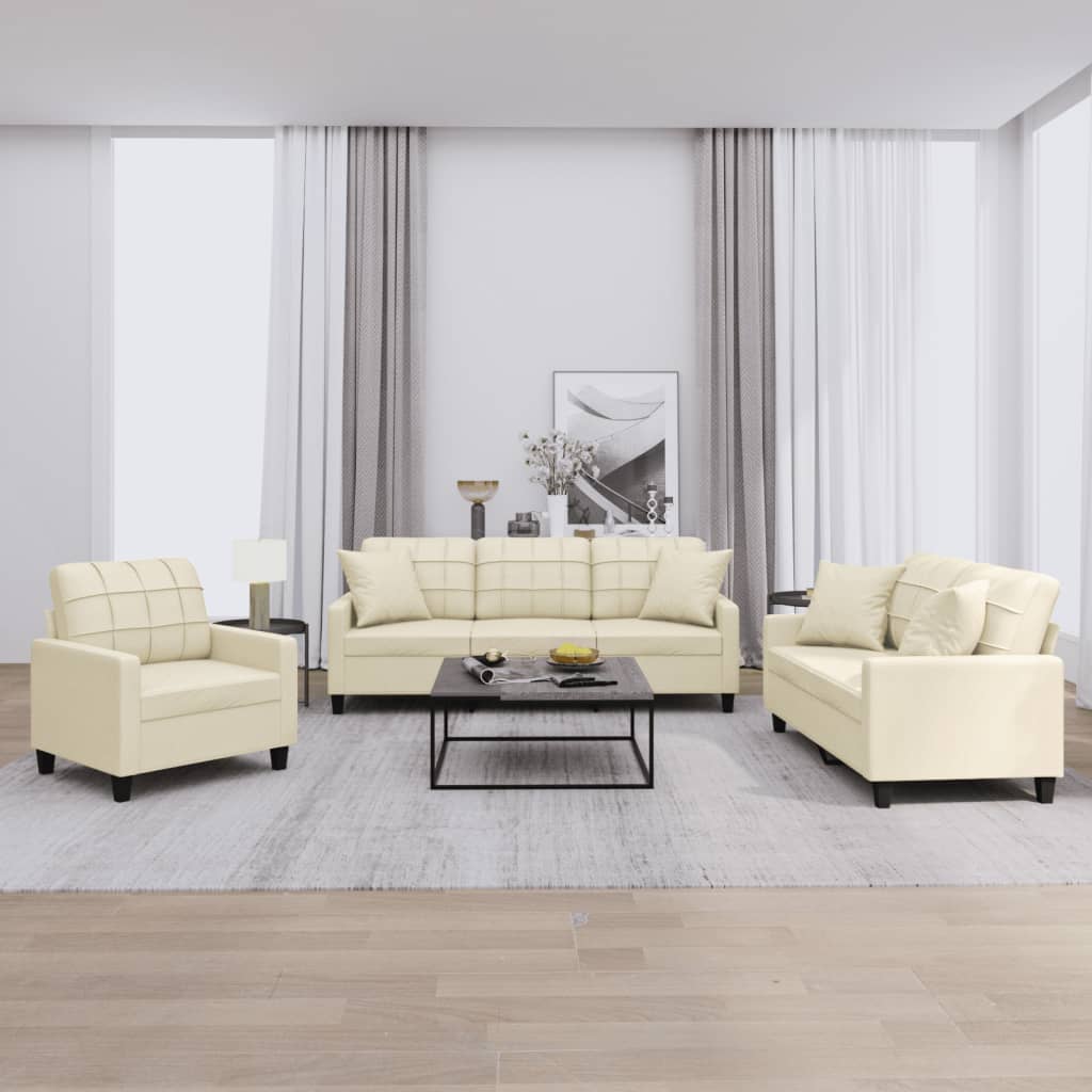 3-delige Loungeset met kussens kunstleer crèmekleurig is nu te koop bij PeponiXL, paradijselijk wonen!
