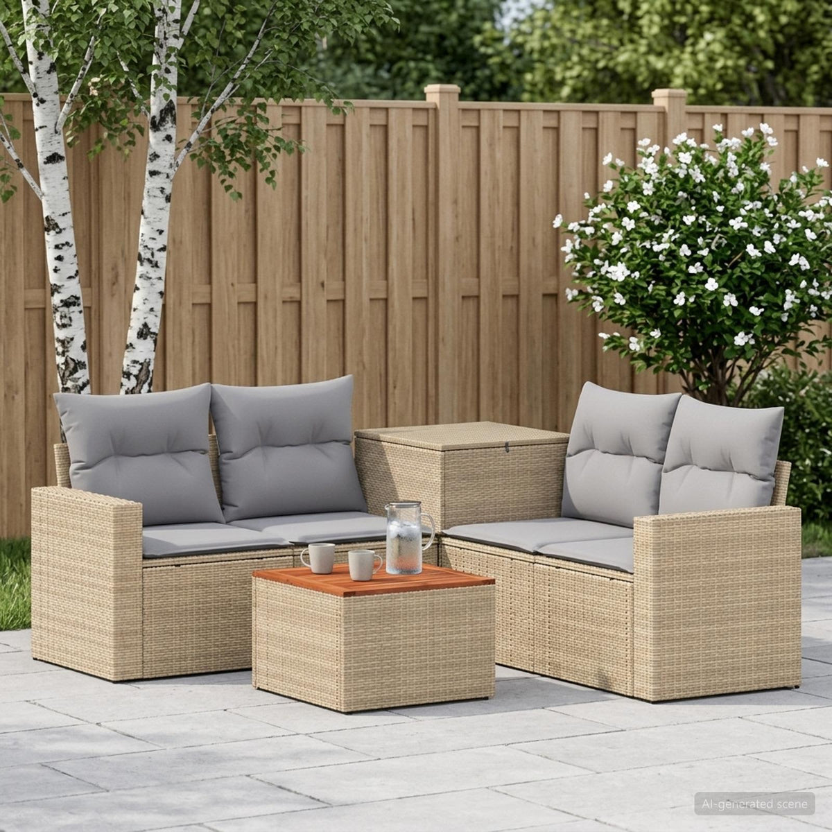 Bankstel 6 st Beige en Licht Grijs Poly Rattan en Staal is nu te koop bij PeponiXL, paradijselijk wonen!