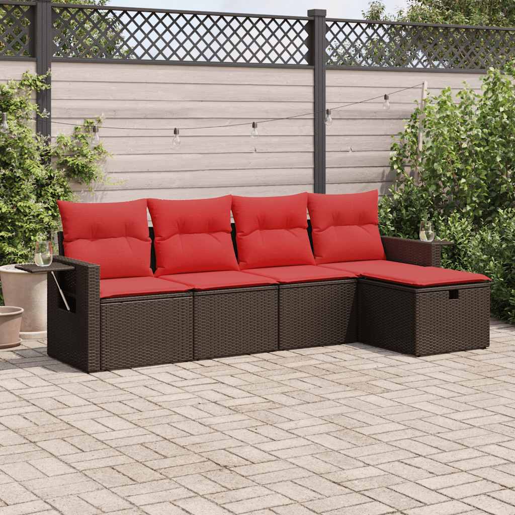 5-delige Loungeset met kussens poly rattan bruin is nu te koop bij PeponiXL, paradijselijk wonen!