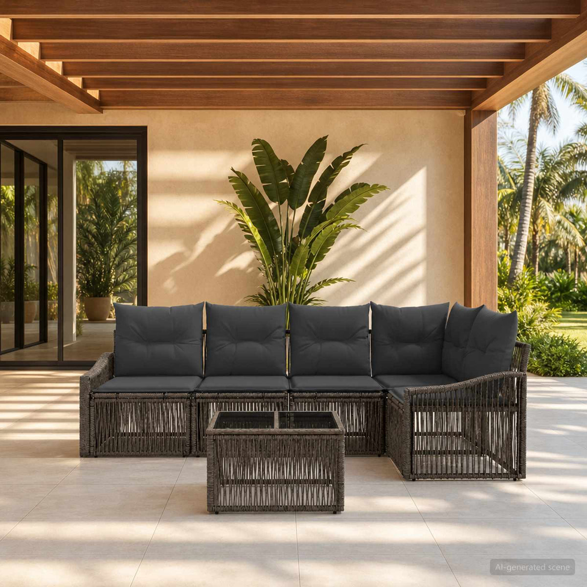 Tuinbankenset 6 pcs Grijs poly rattan is nu te koop bij PeponiXL, paradijselijk wonen!
