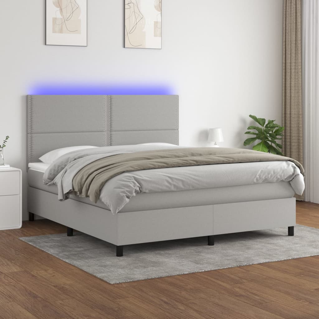 Boxspring met matras en LED stof lichtgrijs 180x200 cm is nu te koop bij PeponiXL, paradijselijk wonen!