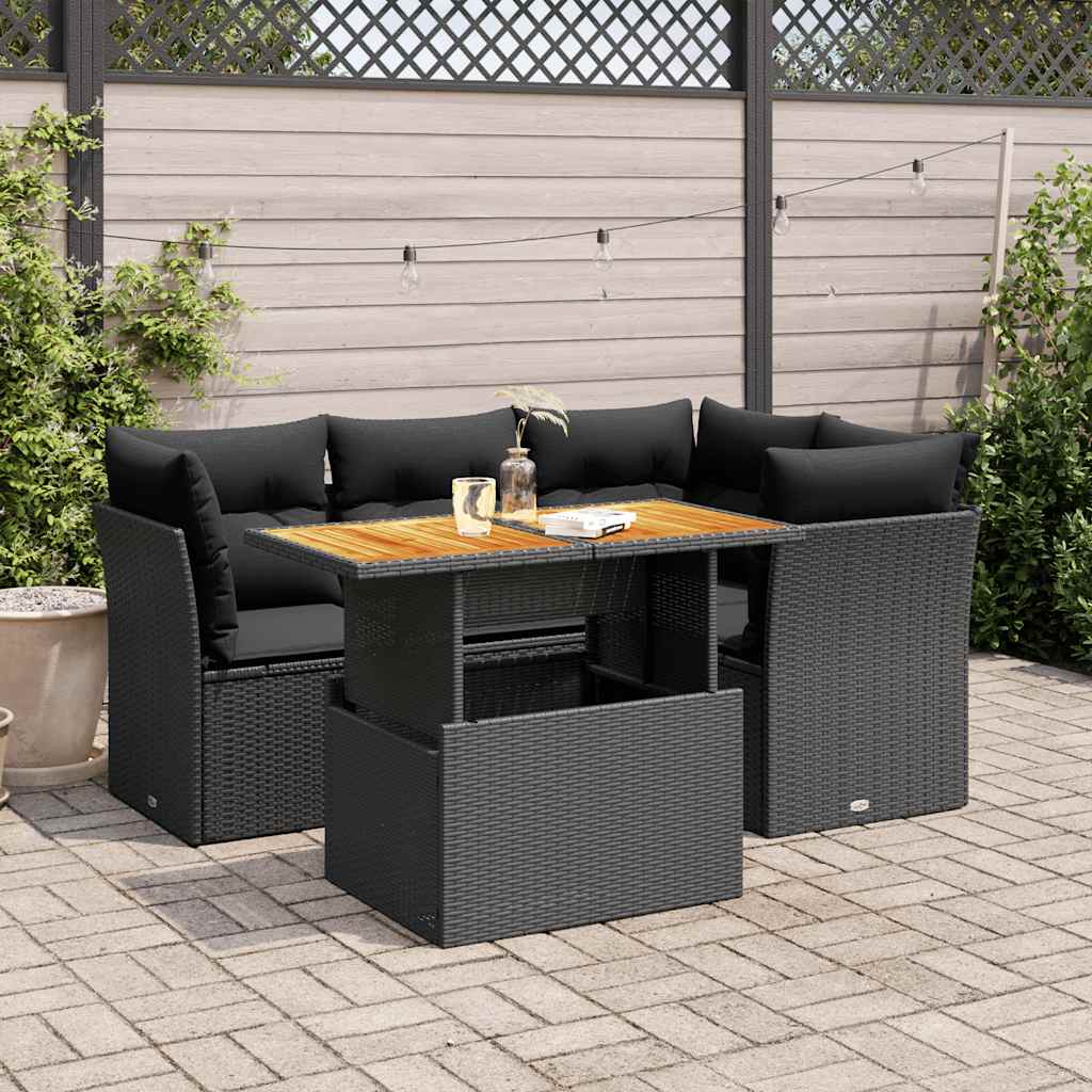 5-delige Loungeset met kussens poly rattan zwart is nu te koop bij PeponiXL, paradijselijk wonen!