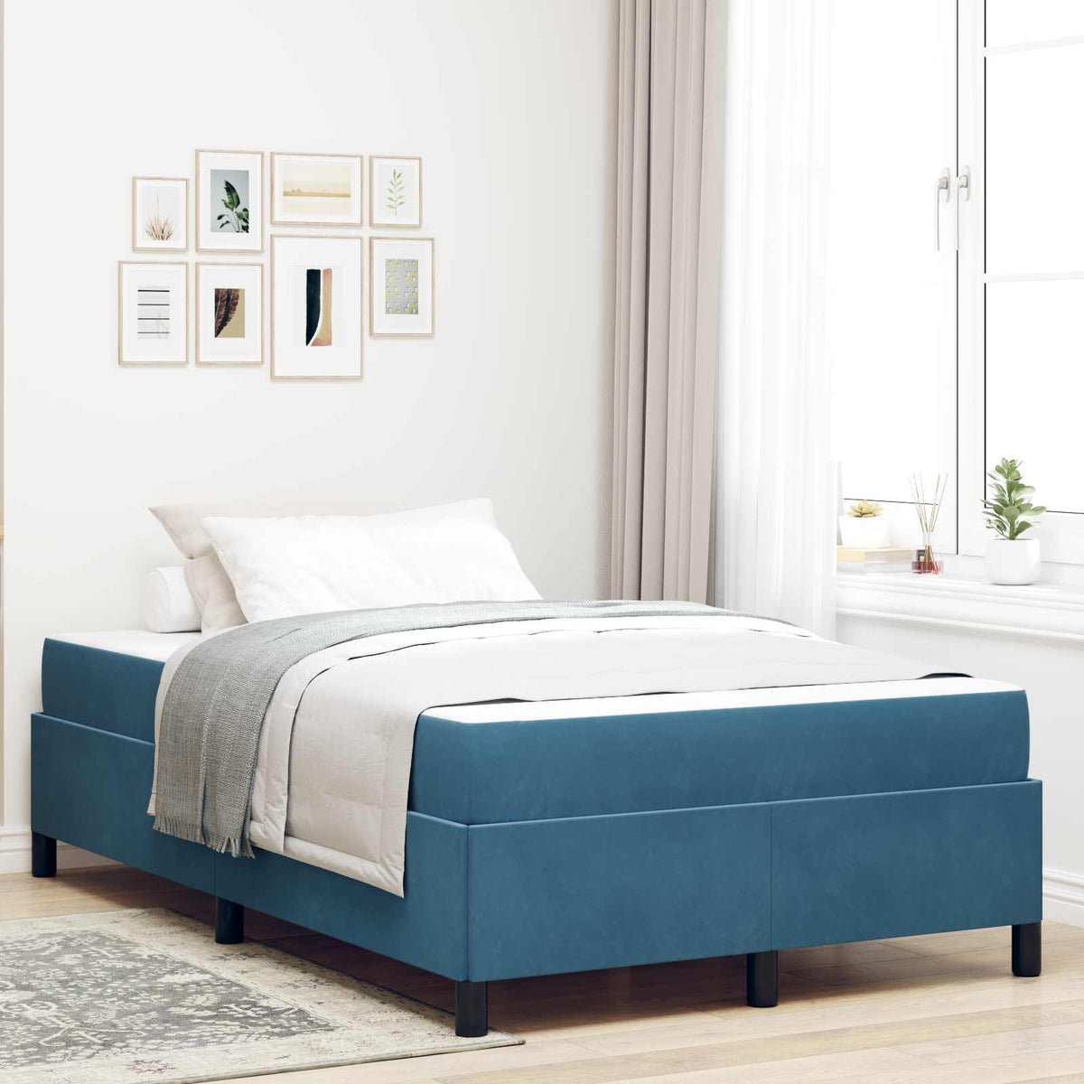 Bedframe met matras Donkerblauw 120 x 200 cm Stof is nu te koop bij PeponiXL, paradijselijk wonen!