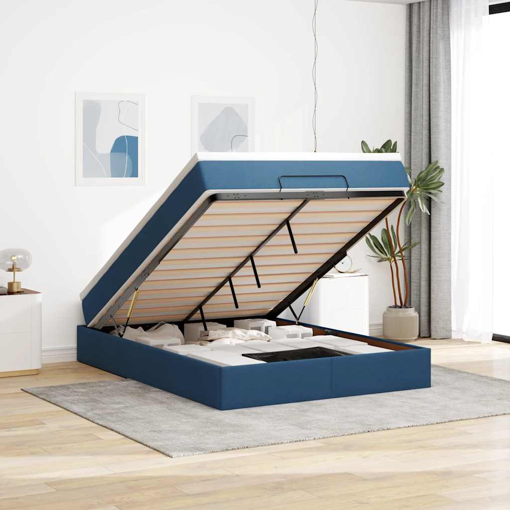 Ottoman bed met matras 140x190cm stof blauw is nu te koop bij PeponiXL, paradijselijk wonen!