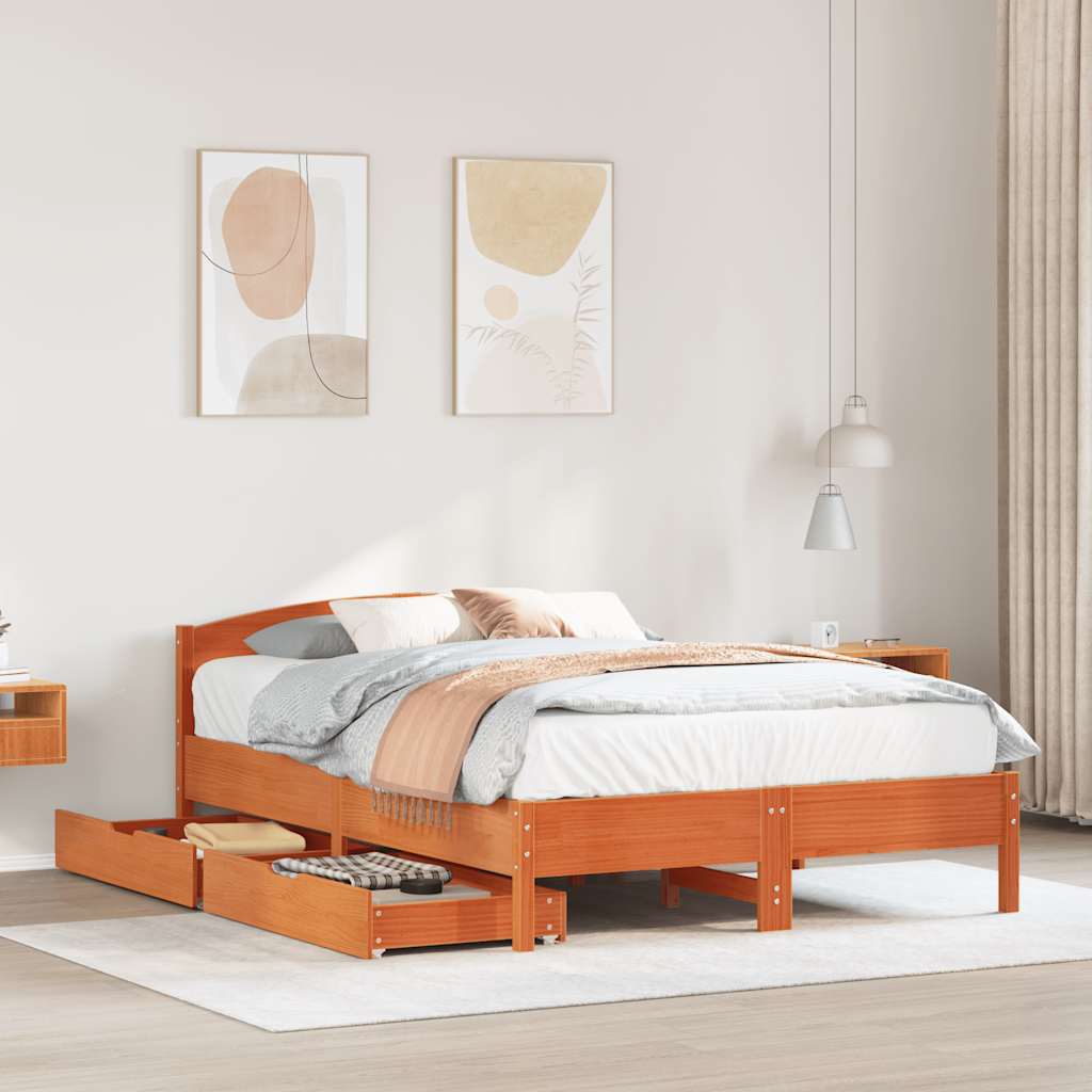 Bedframe zonder matras massief grenenhout wasbruin 150x200 cm is nu te koop bij PeponiXL, paradijselijk wonen!