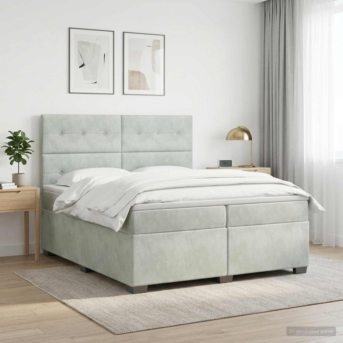Boxspringbed met matras Lichtgrijs 200 x 200 cm Fluweel is nu te koop bij PeponiXL, paradijselijk wonen!