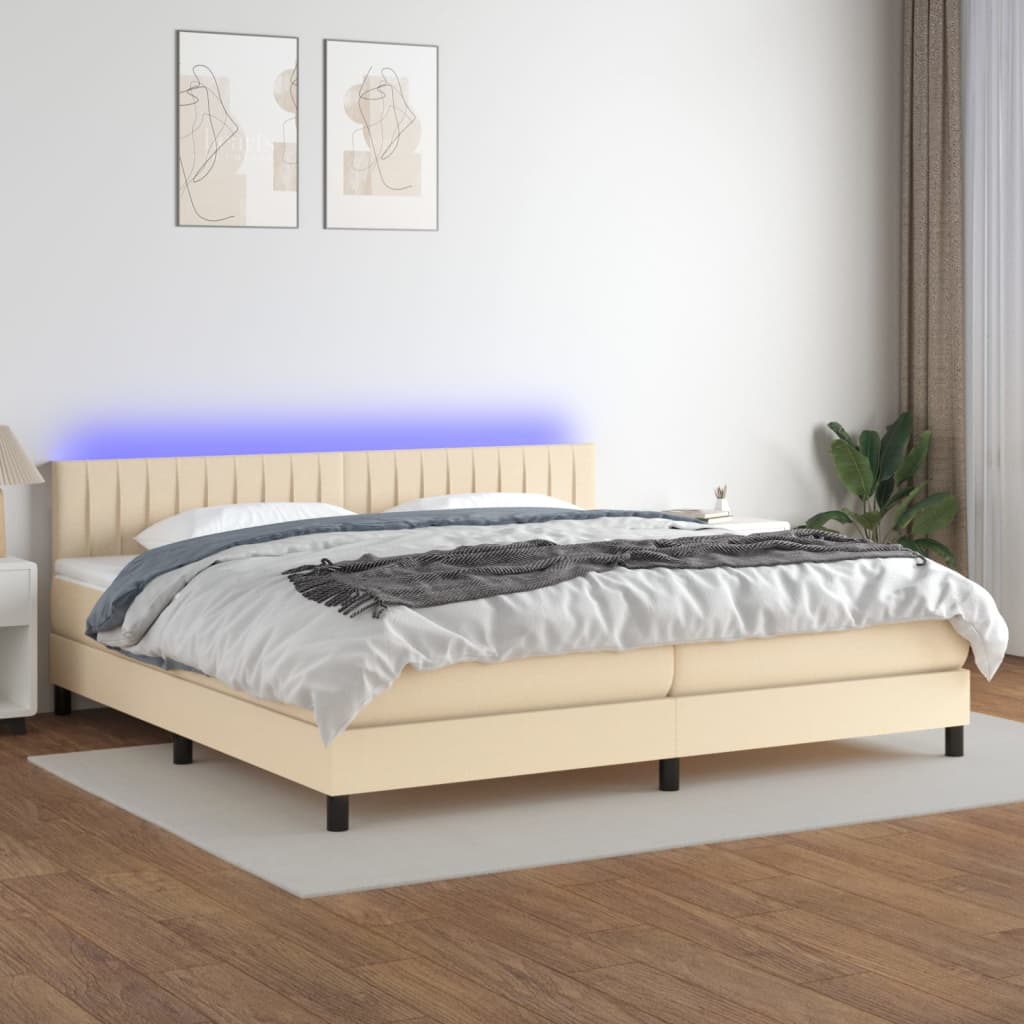 Boxspring met matras en LED stof crèmekleurig 200x200 cm is nu te koop bij PeponiXL, paradijselijk wonen!