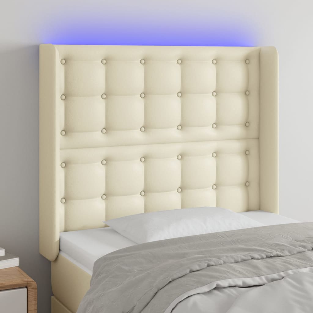 Hoofdbord LED 83x16x118/128 cm kunstleer crèmekleurig is nu te koop bij PeponiXL, paradijselijk wonen!
