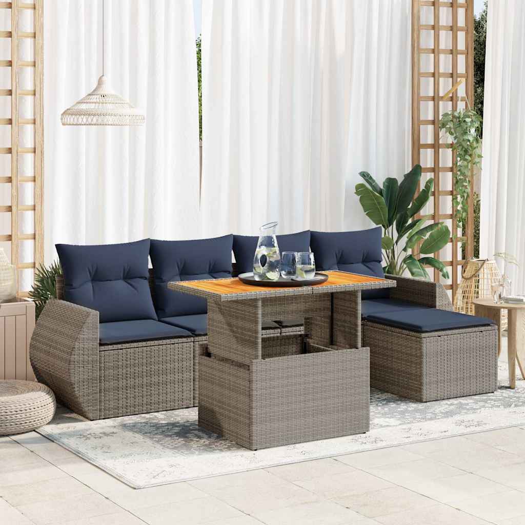 6-delige Loungeset met kussens poly rattan grijs is nu te koop bij PeponiXL, paradijselijk wonen!