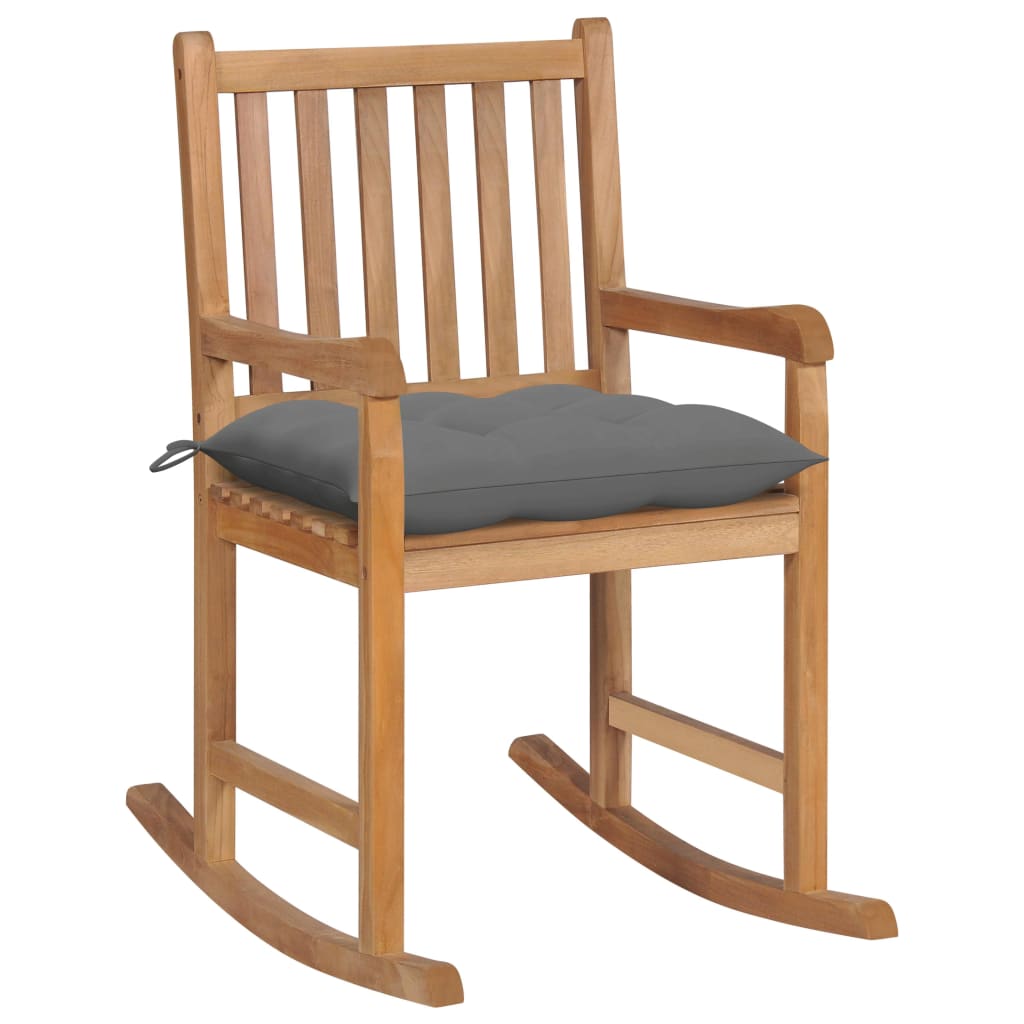 Schommelstoel met grijs kussen massief teakhout is nu te koop bij PeponiXL, paradijselijk wonen!