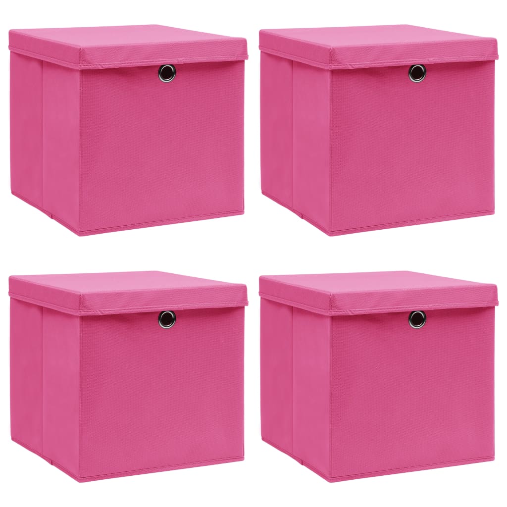 Opbergboxen met deksel 4 st 32x32x32 cm stof roze is nu te koop bij PeponiXL, paradijselijk wonen!