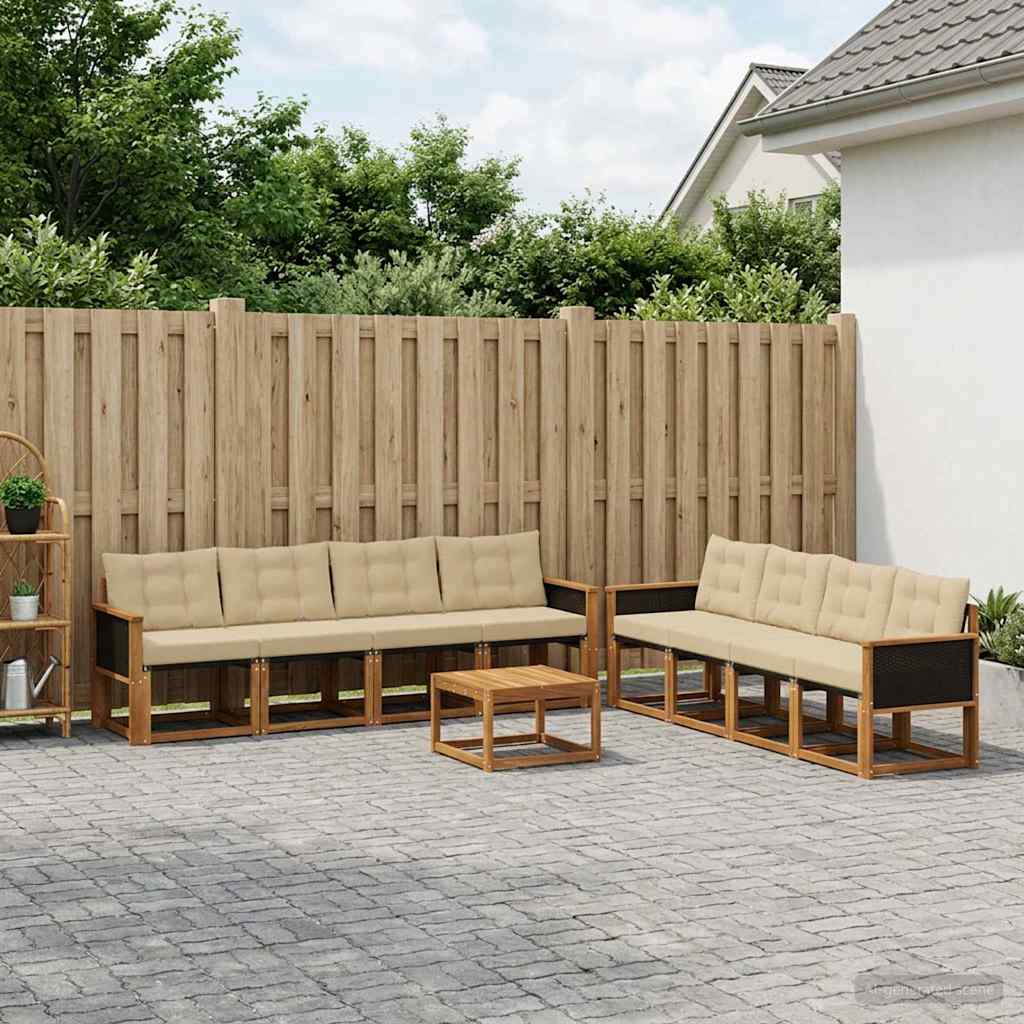 Buiten bankenset met kussen 9 pcs Natuurlijk en Beige is nu te koop bij PeponiXL, paradijselijk wonen!