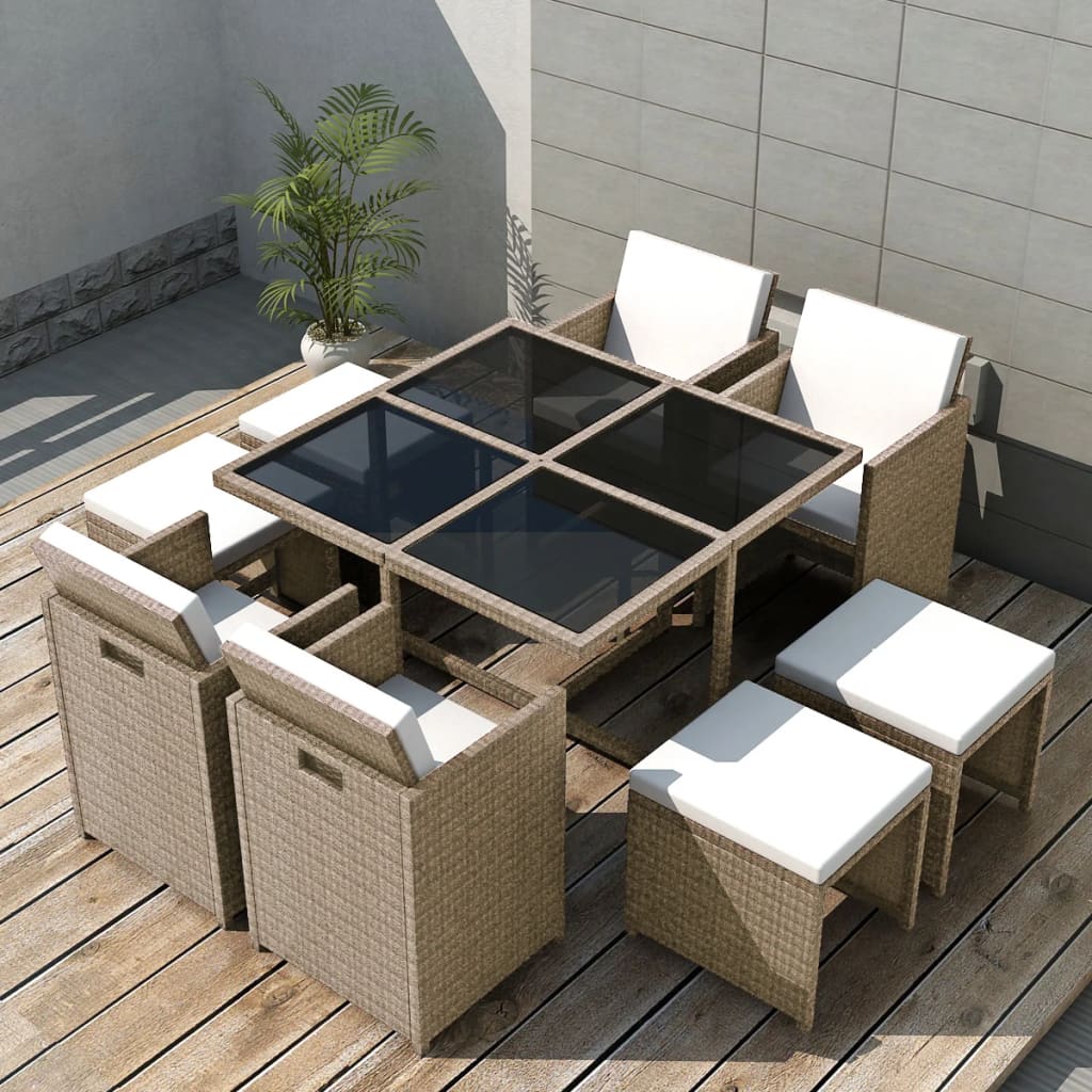 9-delige Tuinset met kussens poly rattan beige is nu te koop bij PeponiXL, paradijselijk wonen!