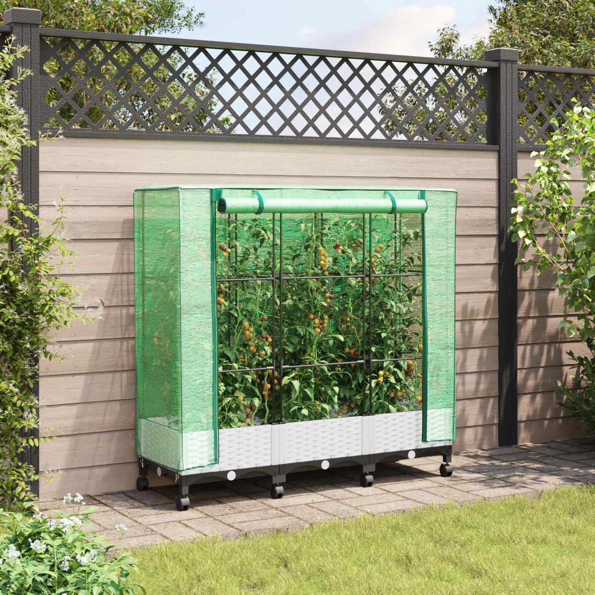 Tuinplantenbak met Kasbedekking en Wielen 3 st Wit PP is nu te koop bij PeponiXL, paradijselijk wonen!
