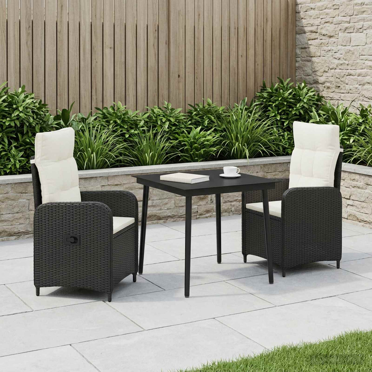 Bank tafel set met kussen met kussen 3 pcs Zwart en Cream Wit is nu te koop bij PeponiXL, paradijselijk wonen!