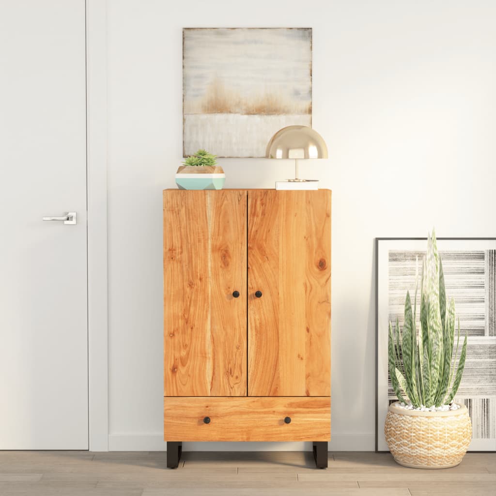 Hoge kast met lade 60x33x100 cm massief acaciahout en ijzer is nu te koop bij PeponiXL, paradijselijk wonen!
