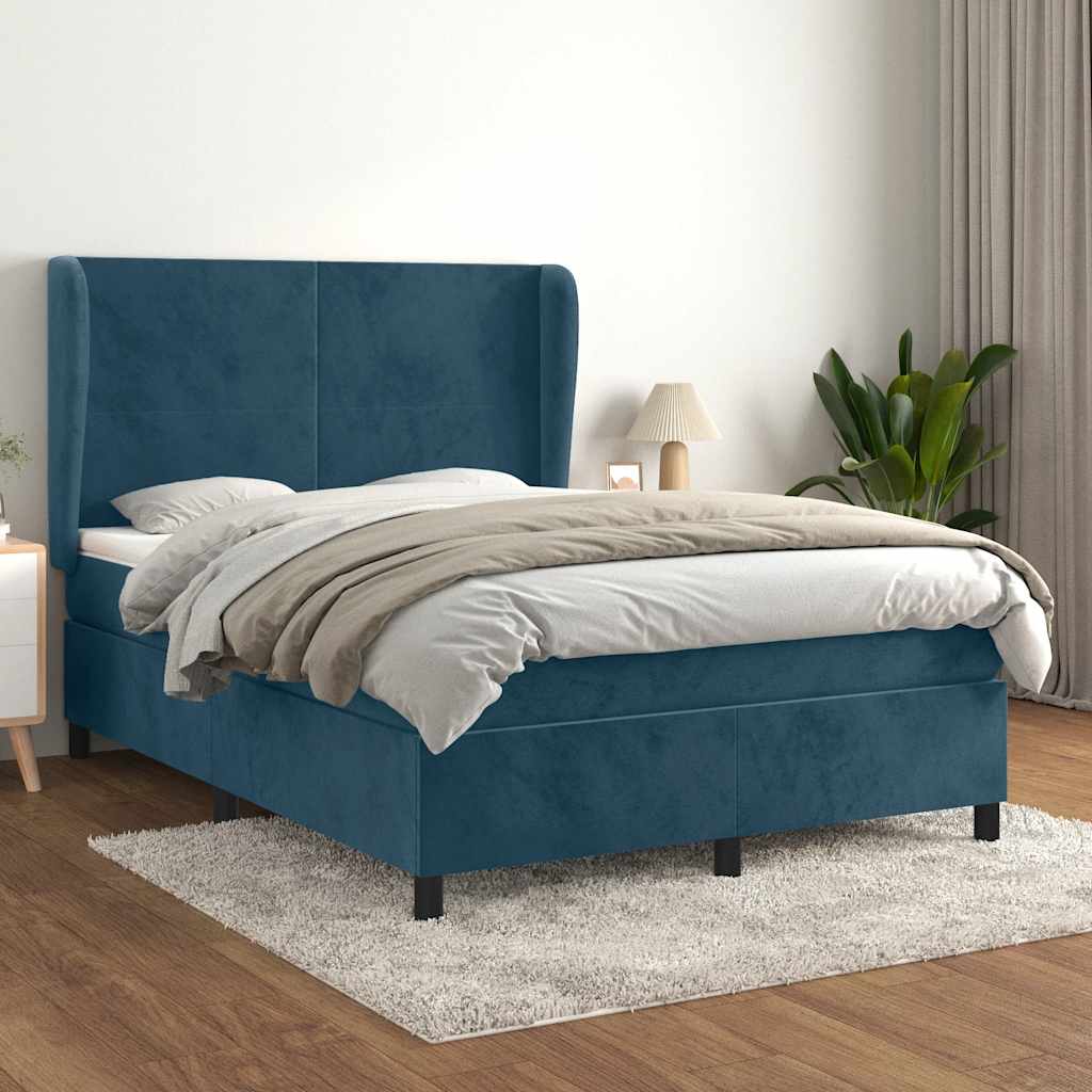 Boxspring met matras fluweel donkerblauw 140x190 cm is nu te koop bij PeponiXL, paradijselijk wonen!