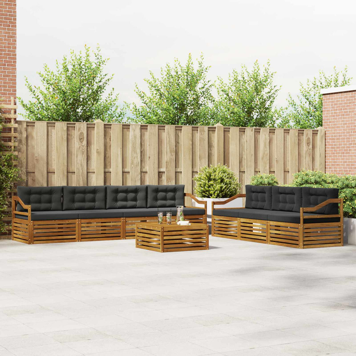 Buiten bankenset met kussen 8 pcs Natuurlijk en Antraciet is nu te koop bij PeponiXL, paradijselijk wonen!