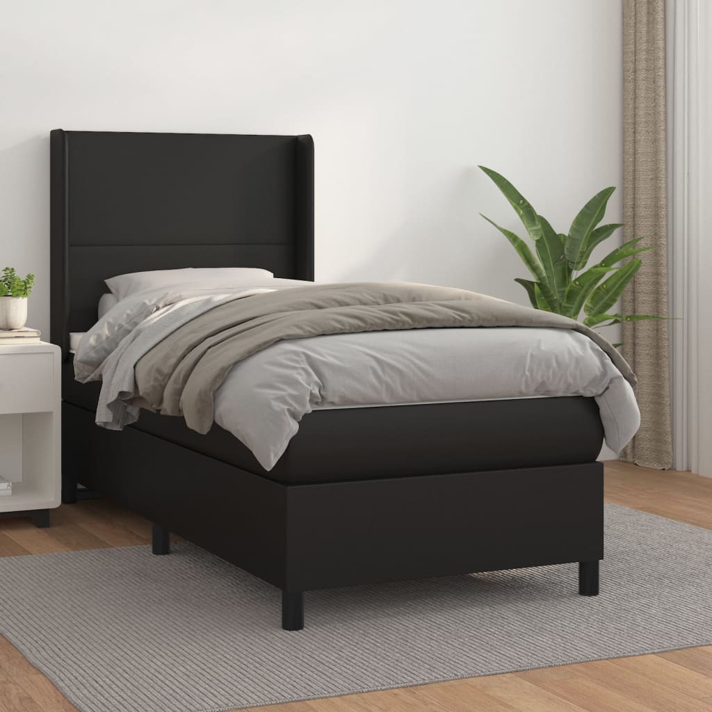 Boxspring met matras kunstleer zwart 90x200 cm is nu te koop bij PeponiXL, paradijselijk wonen!