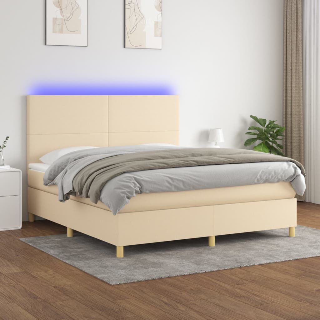 Boxspring met matras en LED stof crèmekleurig 180x200 cm is nu te koop bij PeponiXL, paradijselijk wonen!
