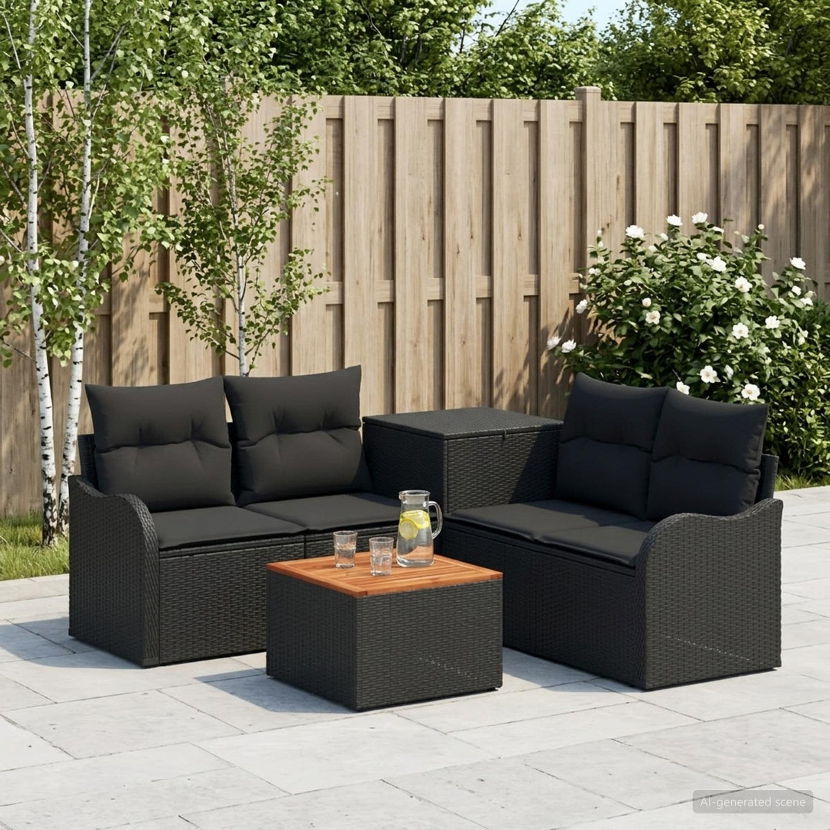 Bankstel 6 st Zwart Poly Rattan en Staal is nu te koop bij PeponiXL, paradijselijk wonen!