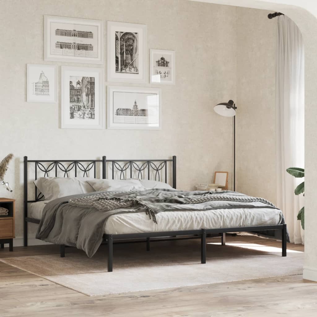 Bedframe met hoofdbord metaal zwart 183x213 cm is nu te koop bij PeponiXL, paradijselijk wonen!