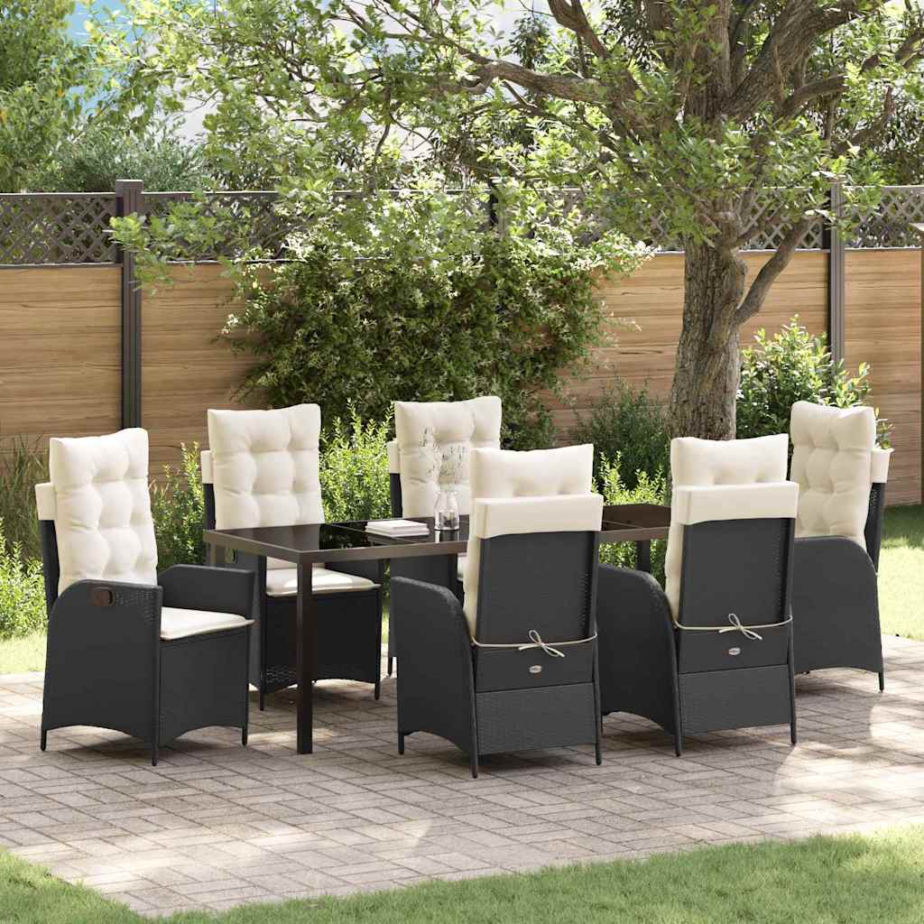 Tuin eettafelset met kussen 7 pcs Zwart poly rattan is nu te koop bij PeponiXL, paradijselijk wonen!