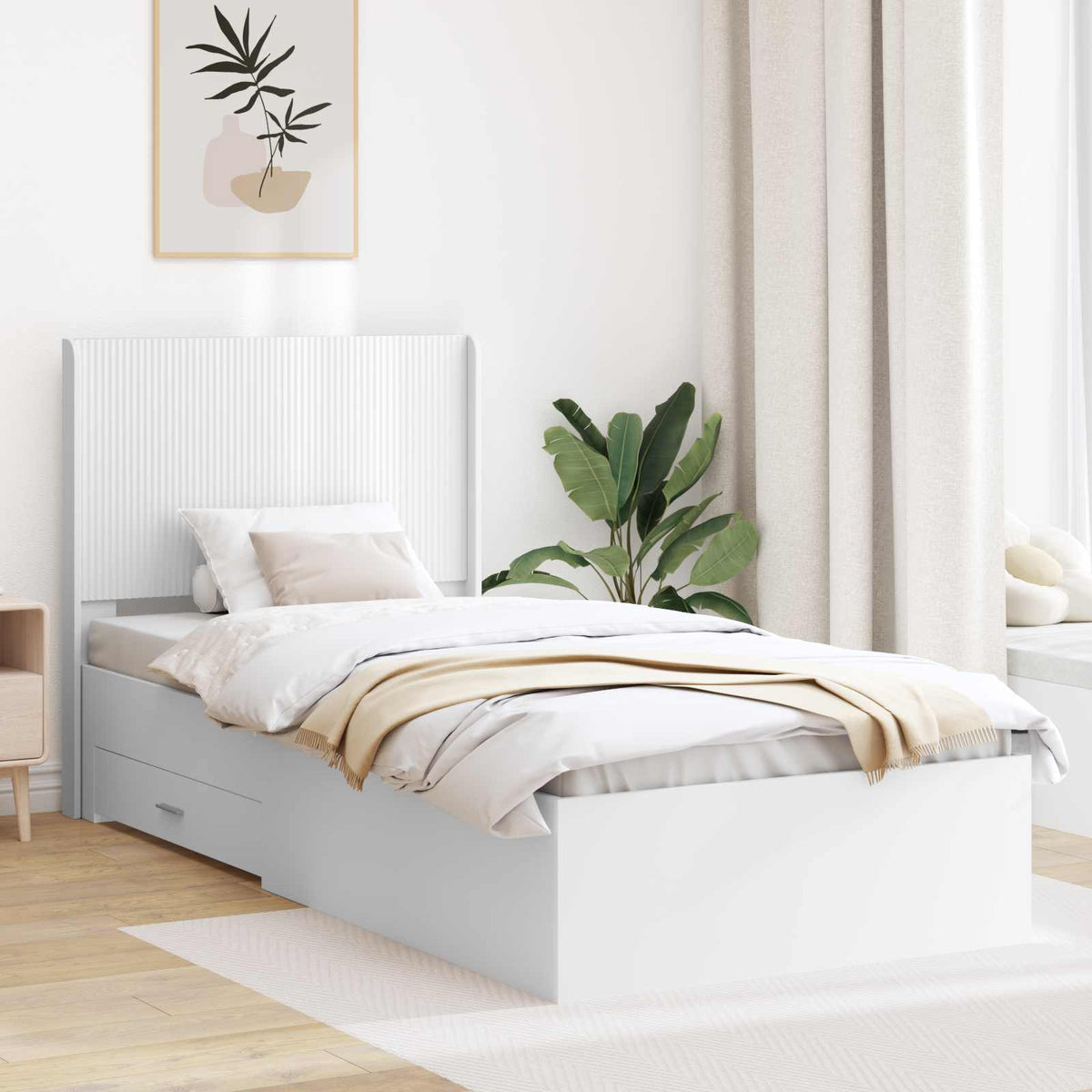 Bedframe met opbergruimte en hoofdbord Wit 90 x 190 cm is nu te koop bij PeponiXL, paradijselijk wonen!