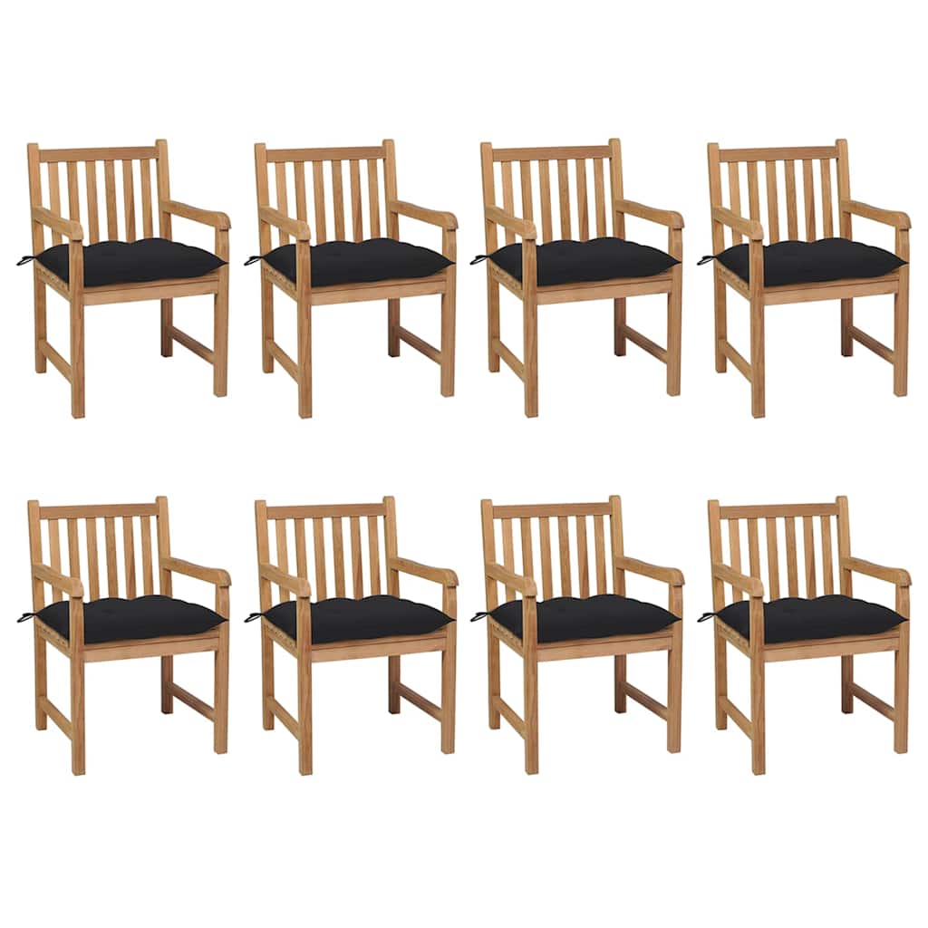 Tuinstoelen 8 st met zwarte kussens massief teakhout is nu te koop bij PeponiXL, paradijselijk wonen!