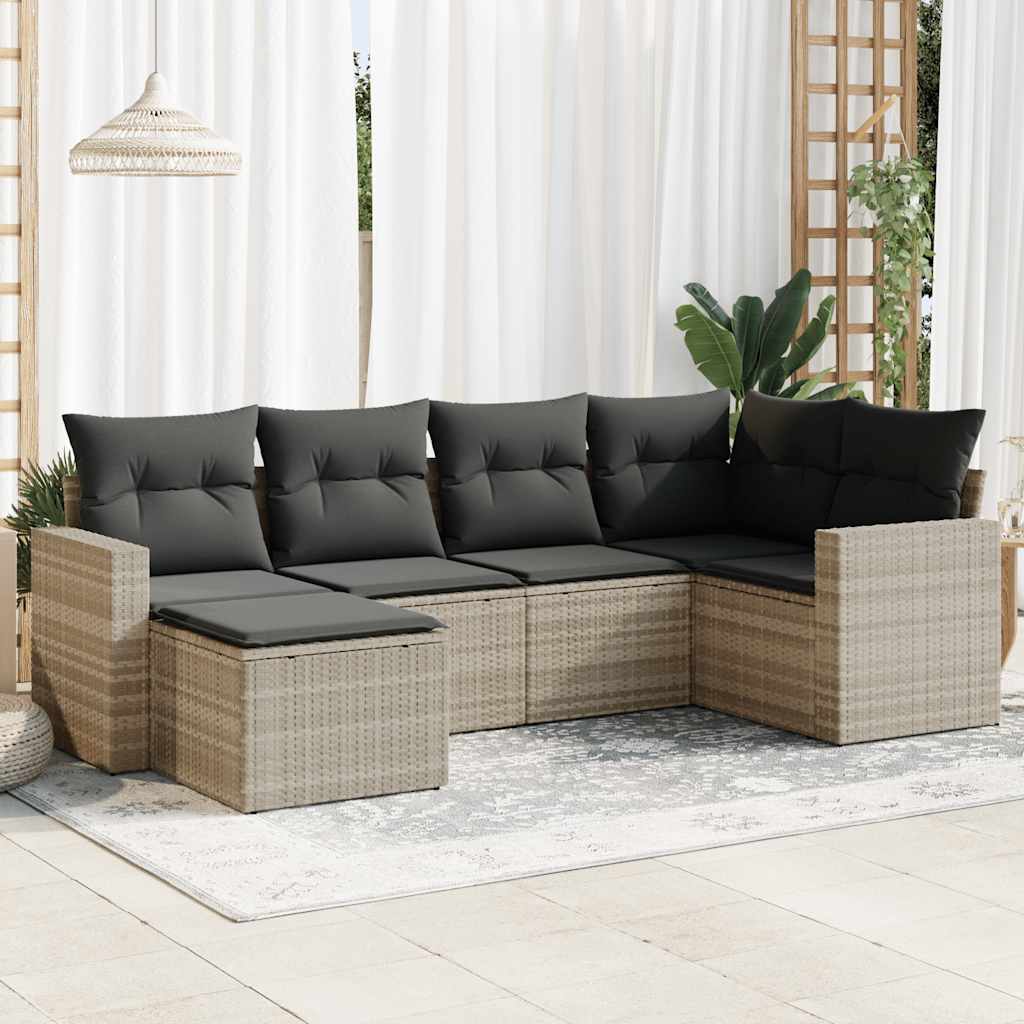 6-delige Loungeset met kussens poly rattan lichtgrijs is nu te koop bij PeponiXL, paradijselijk wonen!