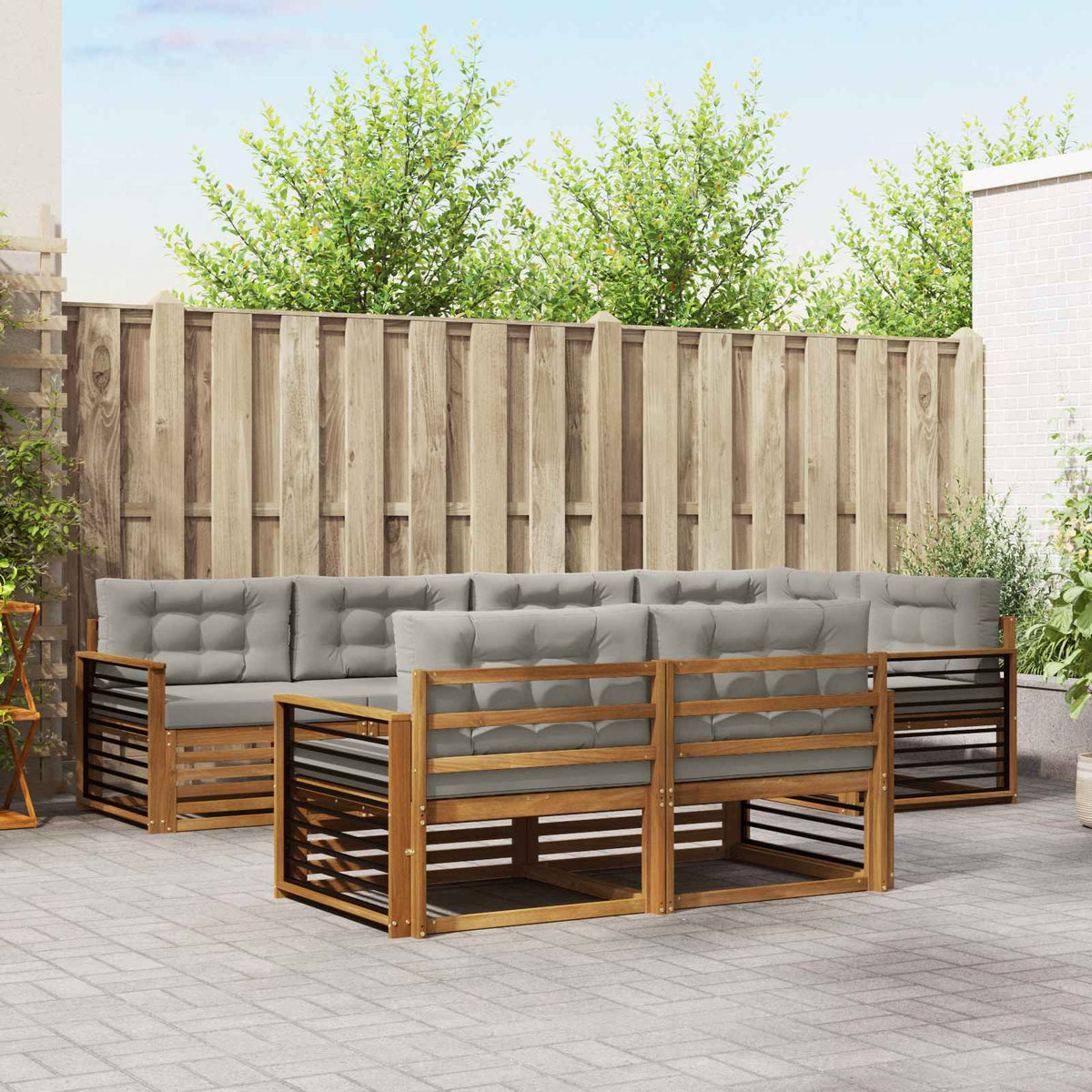 Buiten bankenset met kussen 7 pcs Natuurlijk en Lichtgrijs is nu te koop bij PeponiXL, paradijselijk wonen!