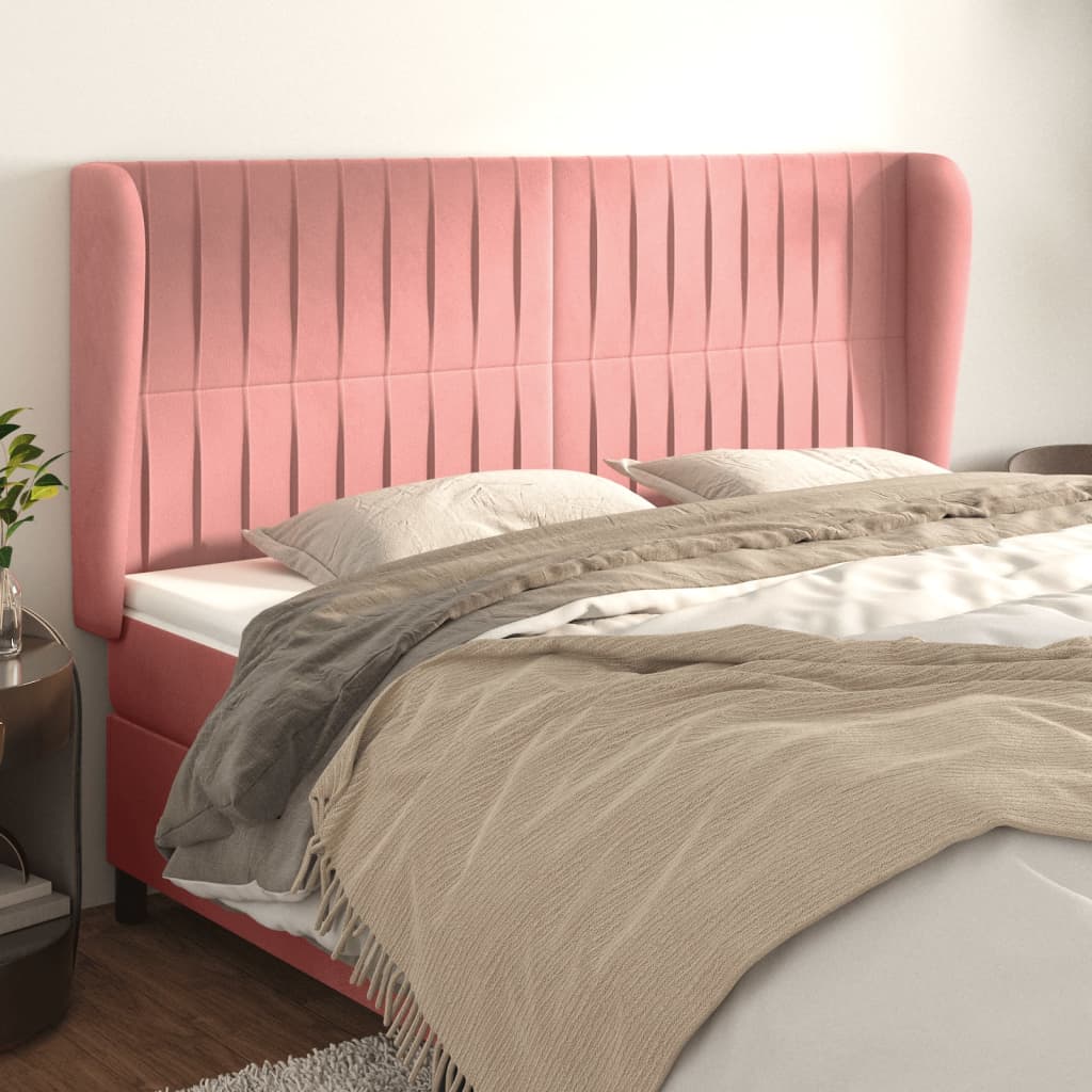 Hoofdbord met randen 203x23x118/128 cm fluweel roze is nu te koop bij PeponiXL, paradijselijk wonen!