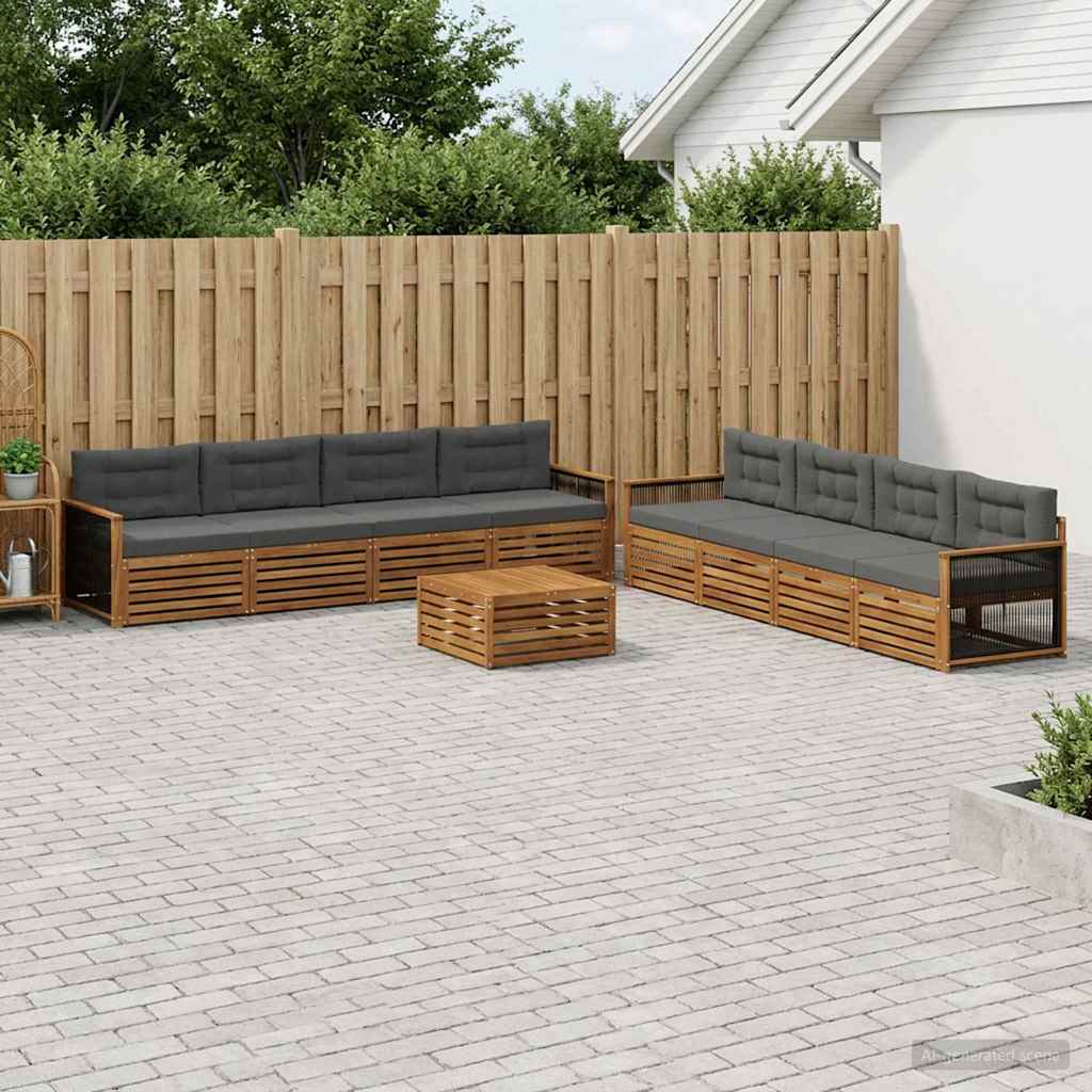 Buiten bankenset met kussen 9 pcs Natuurlijk en Antraciet is nu te koop bij PeponiXL, paradijselijk wonen!